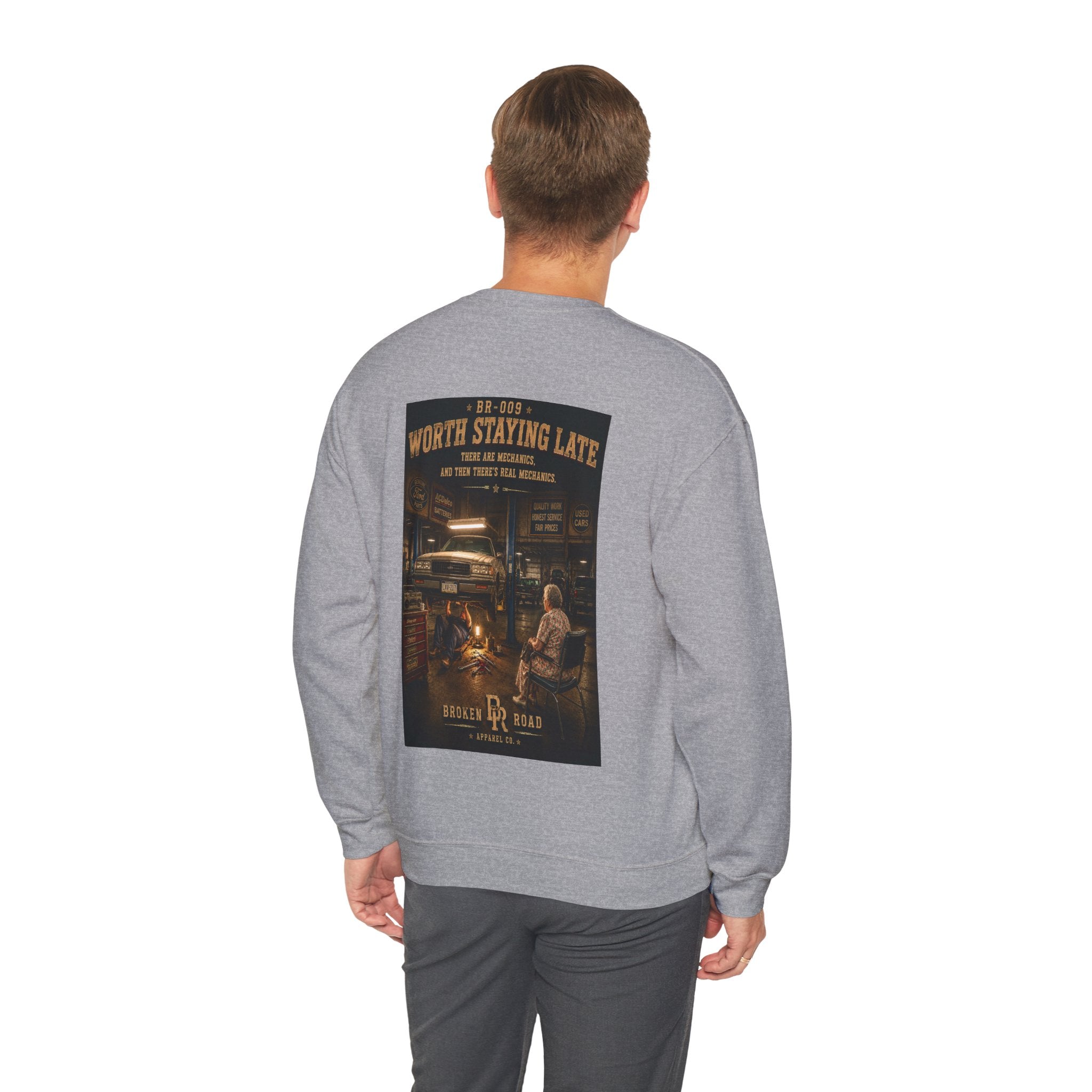Worth Staying Late™ | Heavy Blend Crewneck Sweatshirt | Broken Road Apparel Co.
