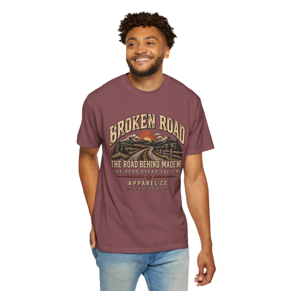 The Road Behind Made Me – Vintage Broken Road T-Shirt / Unisex Garment-Dyed T-shirt