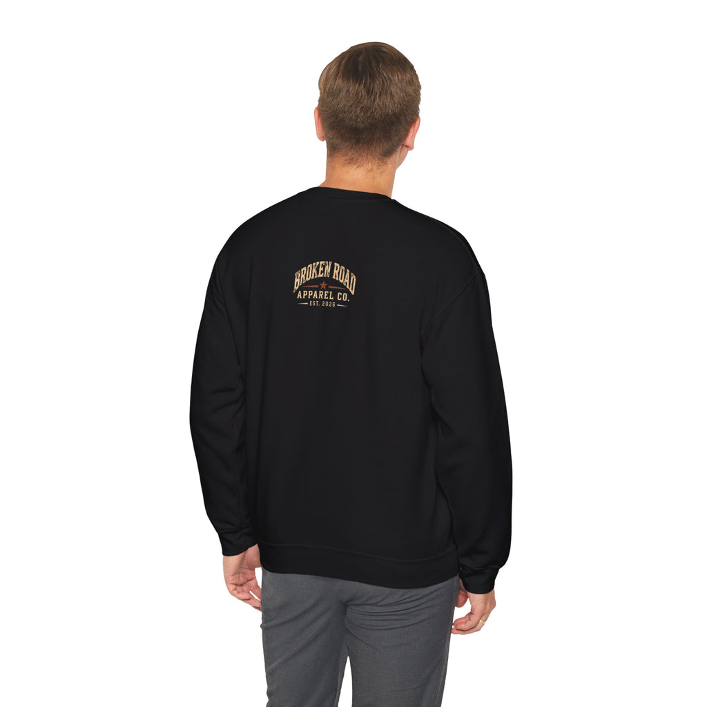 The Road Behind Made Me™ - Broken Road Gear | EMS Heavy Blend Crewneck Sweatshirt | Broken Road Apparel Co.