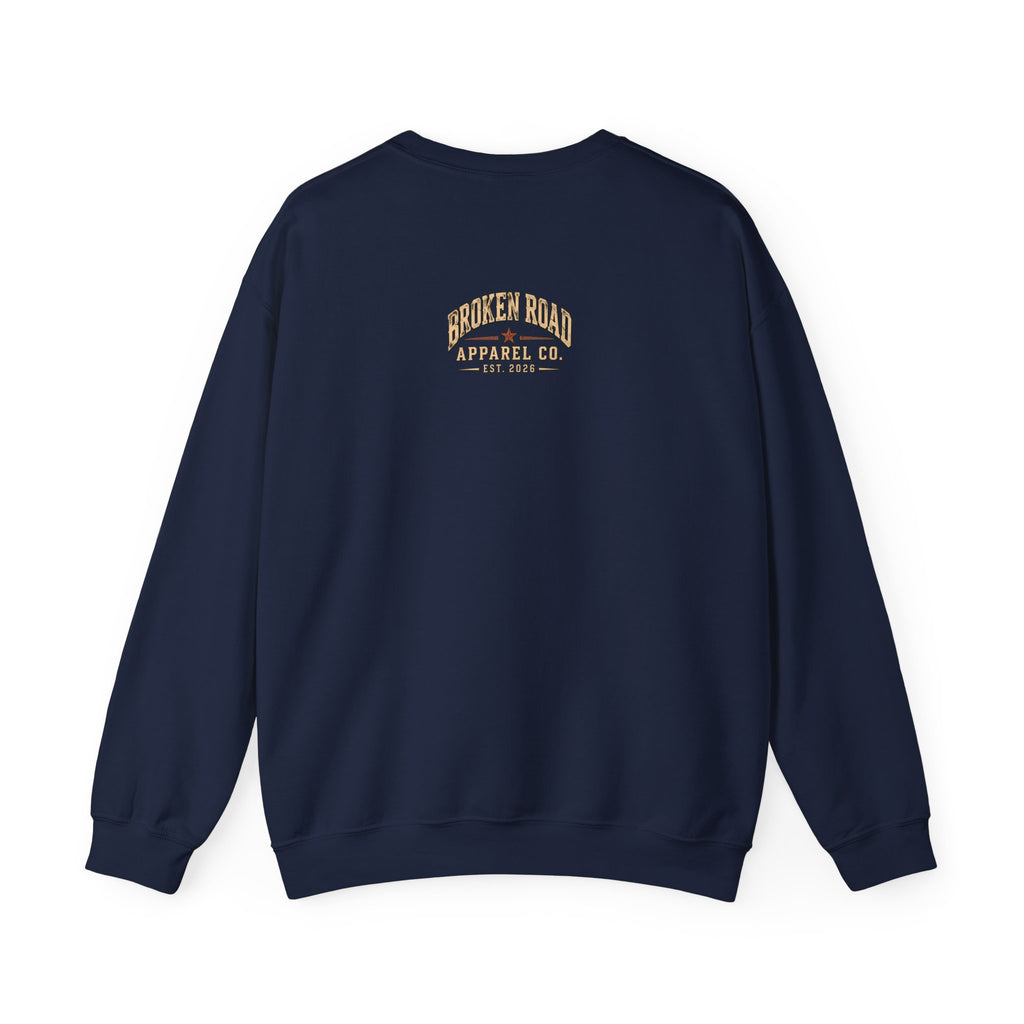 The Road Behind Made Me™ - Broken Road Gear | EMS Heavy Blend Crewneck Sweatshirt | Broken Road Apparel Co.