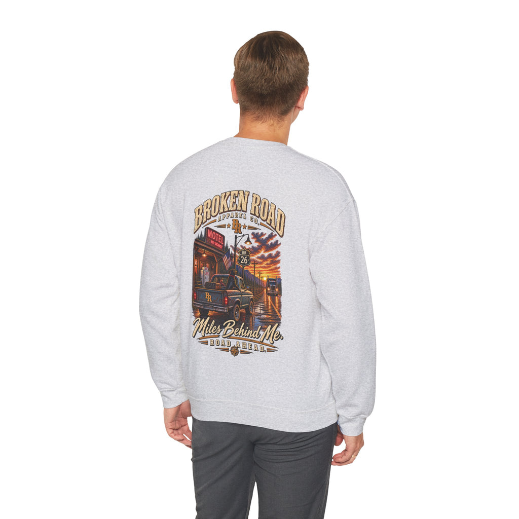 Miles Behind Me. Road Ahead™ | Heavy Blend Crewneck Sweatshirt | Broken Road Apparel Co.
