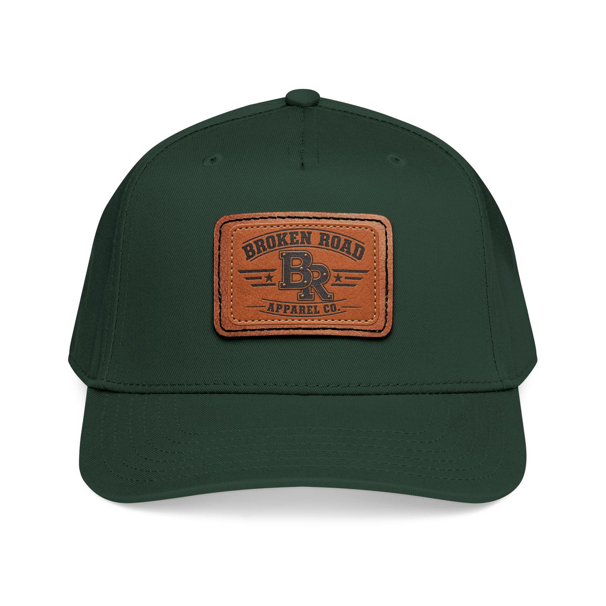 The Roadmark – Broken Road Leather Patch Trucker Hat / Mid Profile Baseball Cap with Leather Patch