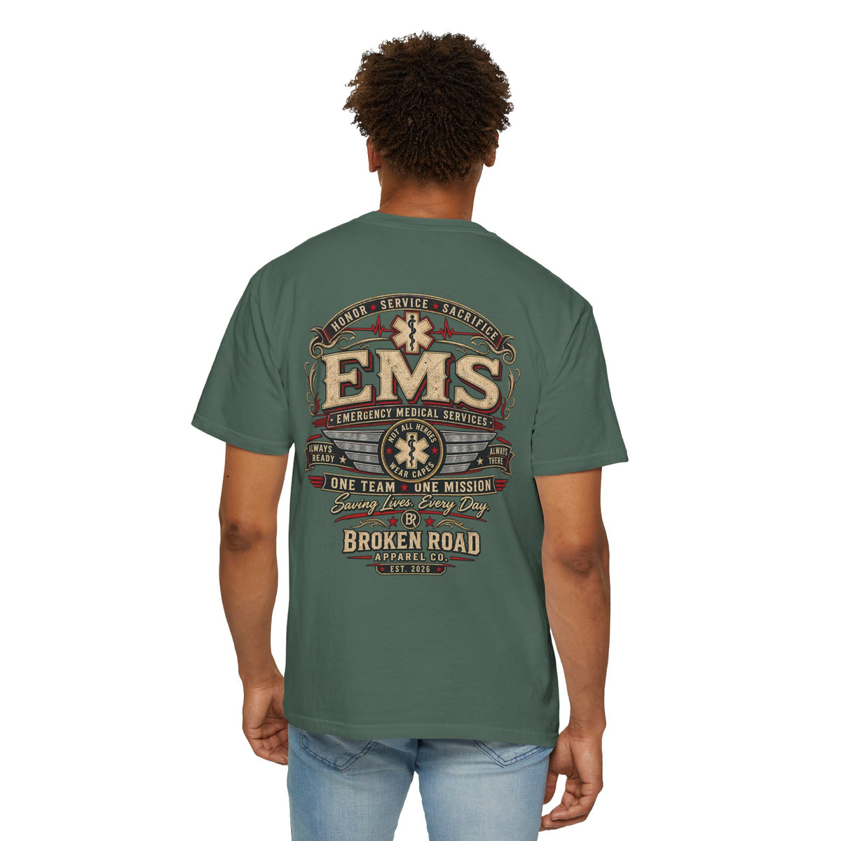 Honor • Service • Sacrifice – EMS T-Shirt™  | Premium Garment-Dyed T-Shirt | Broken Road Apparel Co.