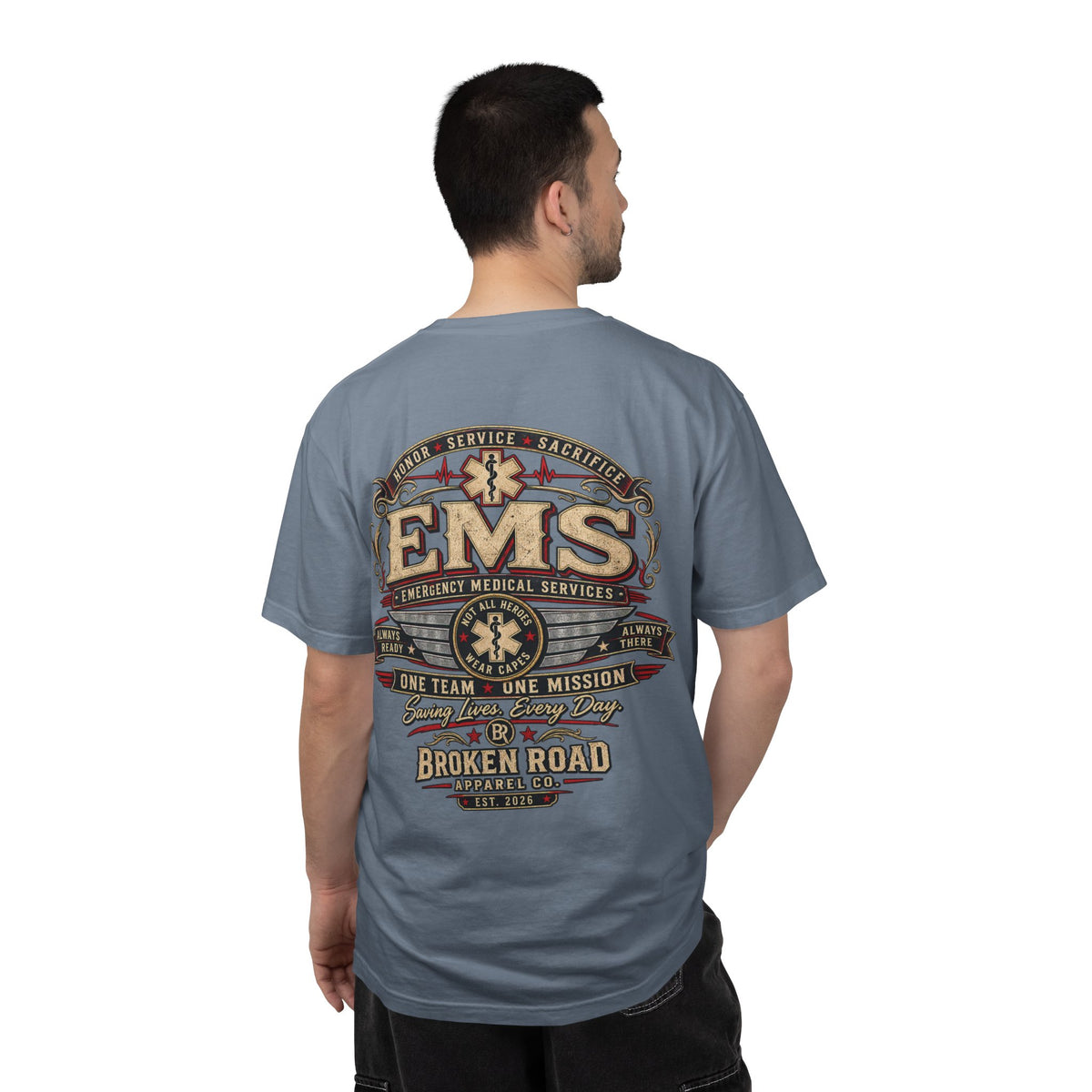 Honor • Service • Sacrifice – EMS T-Shirt™  | Premium Garment-Dyed T-Shirt | Broken Road Apparel Co.