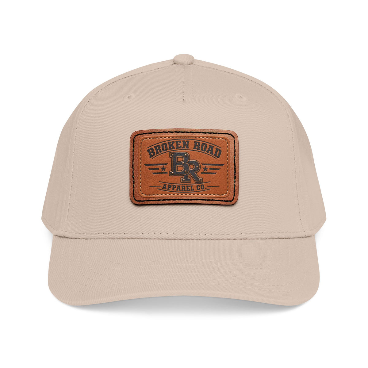 The Roadmark – Broken Road Leather Patch Trucker Hat / Mid Profile Baseball Cap with Leather Patch