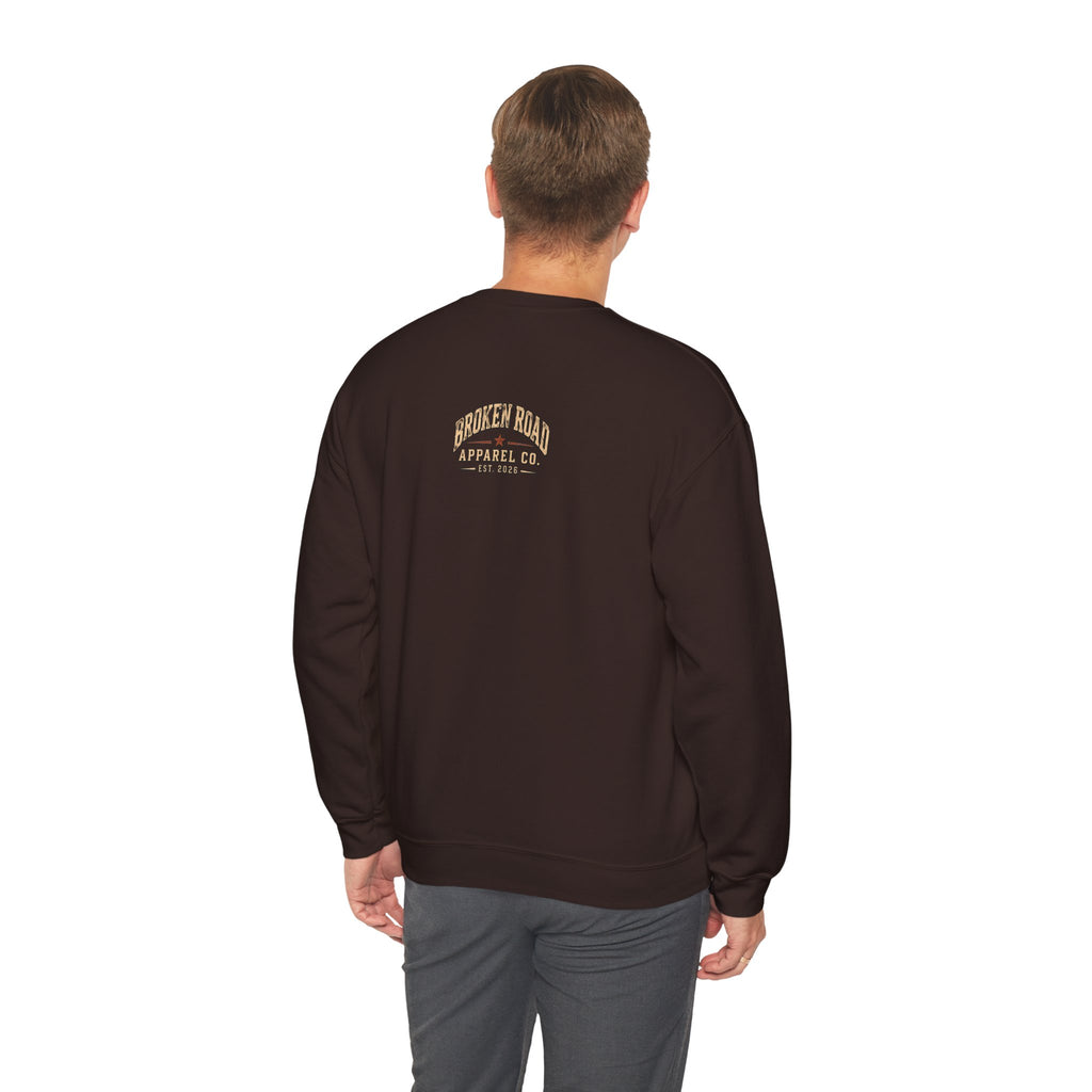 The Road Behind Made Me™ - Broken Road Gear | EMS Heavy Blend Crewneck Sweatshirt | Broken Road Apparel Co.