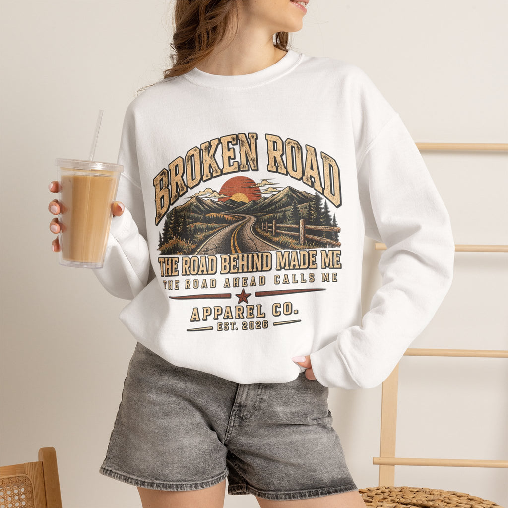 The Road Behind Made Me™ - Broken Road Gear | EMS Heavy Blend Crewneck Sweatshirt | Broken Road Apparel Co.