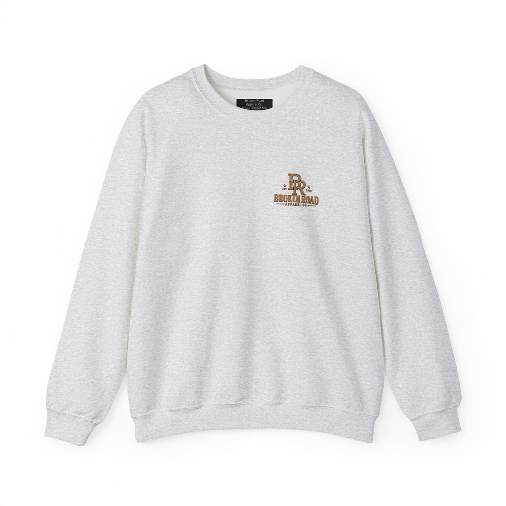 Miles Behind Me. Road Ahead™ | Heavy Blend Crewneck Sweatshirt | Broken Road Apparel Co.