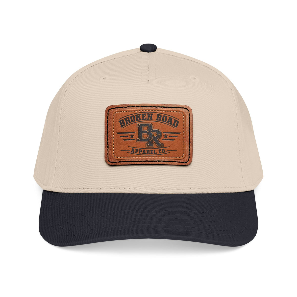 The Roadmark – Broken Road Leather Patch Trucker Hat / Mid Profile Baseball Cap with Leather Patch