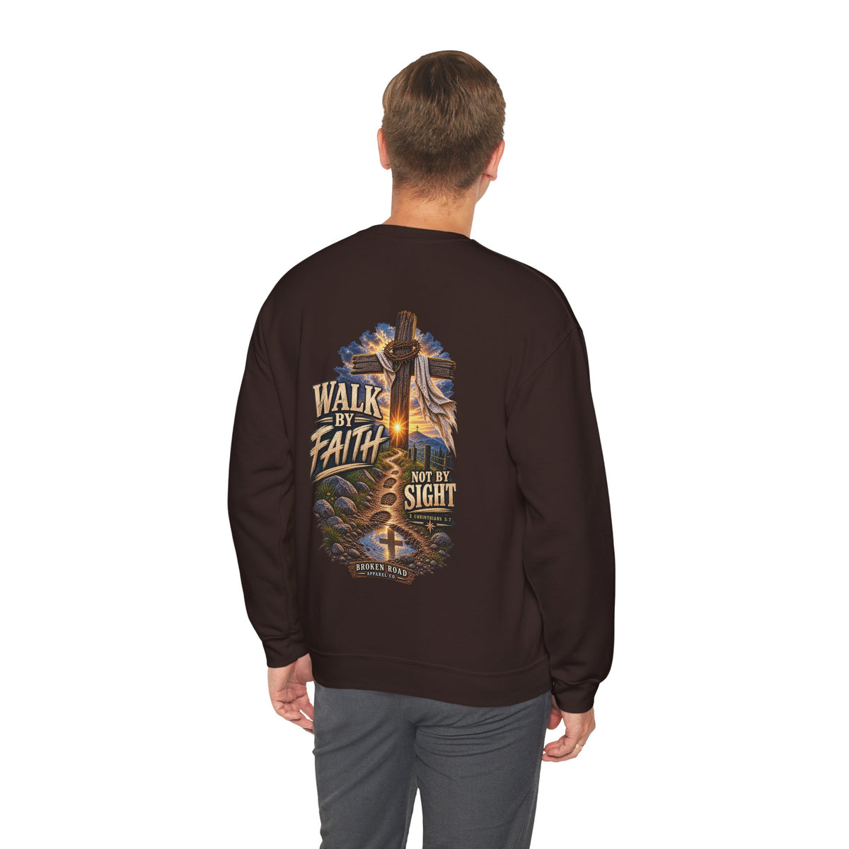 Walk By Faith — The Narrow Road Collection™ | Heavy Blend Crewneck Sweatshirt | Broken Road Apparel Co.
