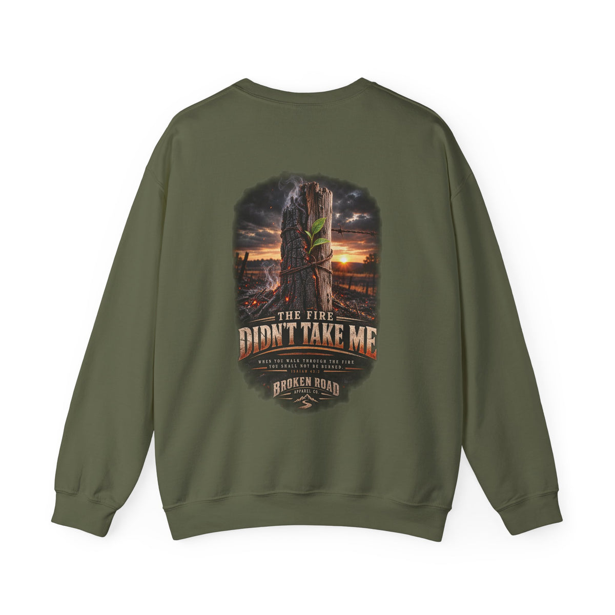 The Fire Didn't Take Me™ - The Narrow Road Collection | Heavy Blend Crewneck Sweatshirt | Broken Road Apparel Co.