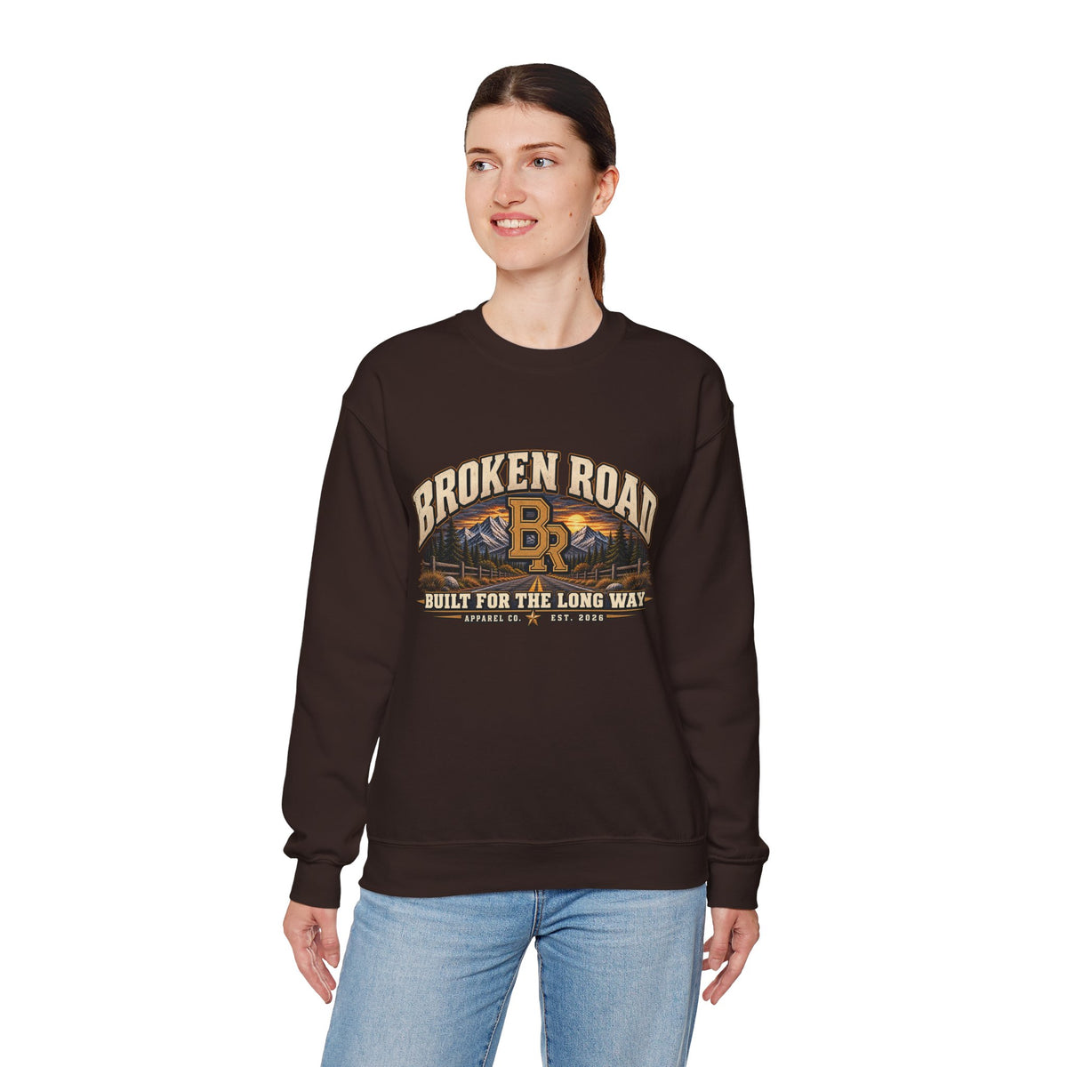 Built For The Long Way™ - Broken Road Gear | Heavy Blend Crewneck Sweatshirt | Broken Road Apparel Co.