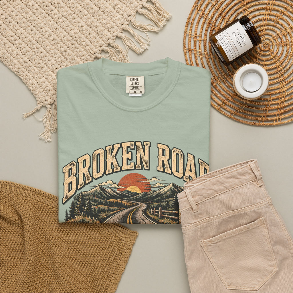 The Road Behind Made Me – Vintage Broken Road T-Shirt / Unisex Garment-Dyed T-shirt