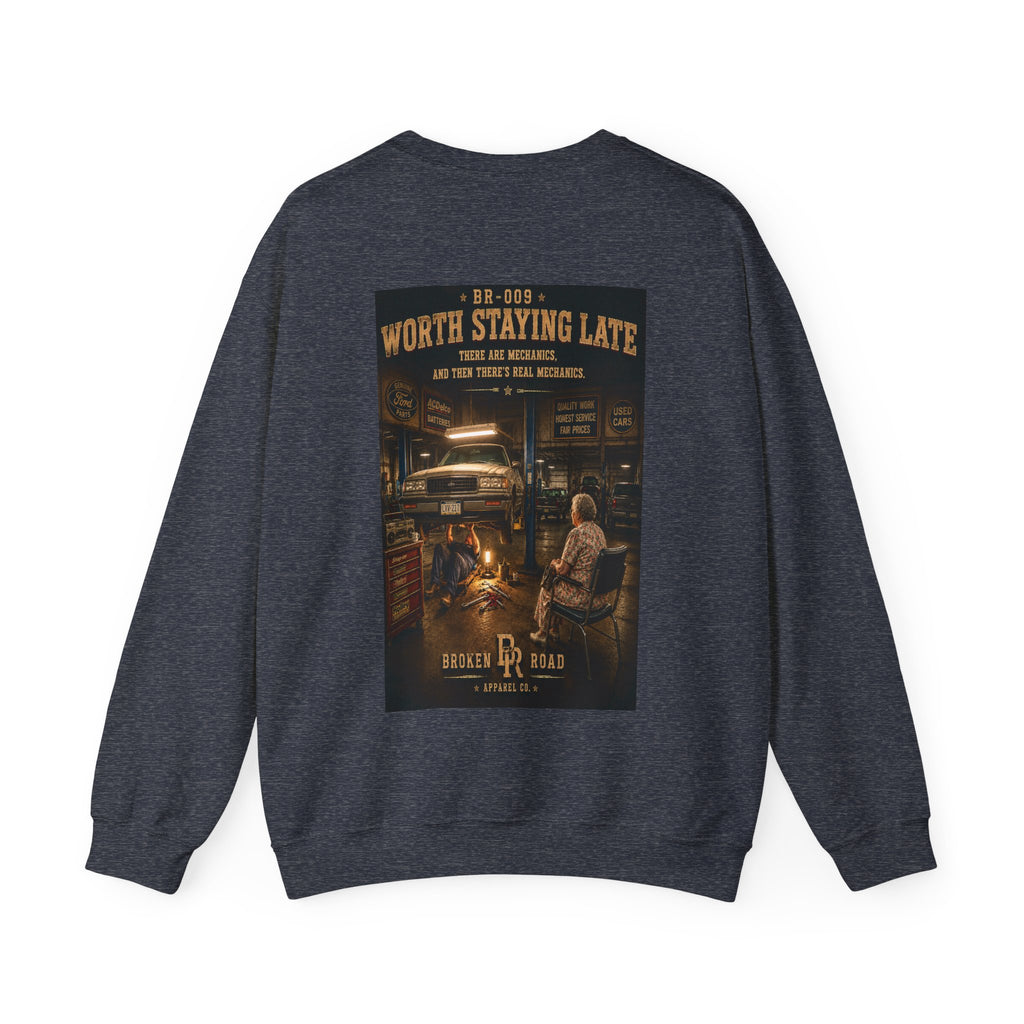 Worth Staying Late™ | Heavy Blend Crewneck Sweatshirt | Broken Road Apparel Co.