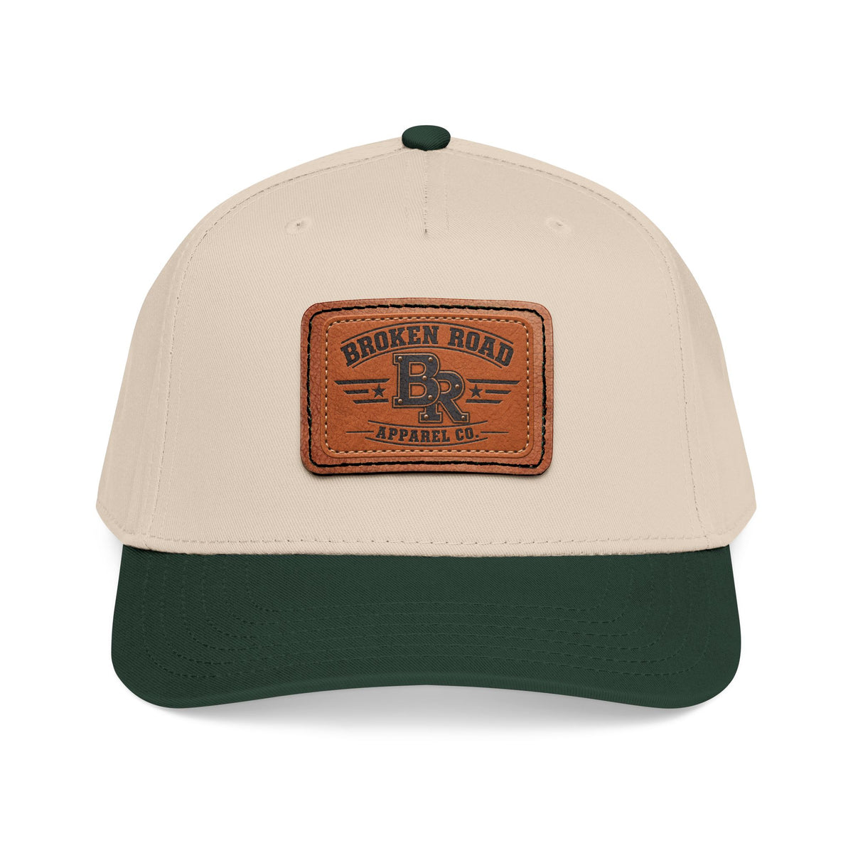 The Roadmark – Broken Road Leather Patch Trucker Hat / Mid Profile Baseball Cap with Leather Patch
