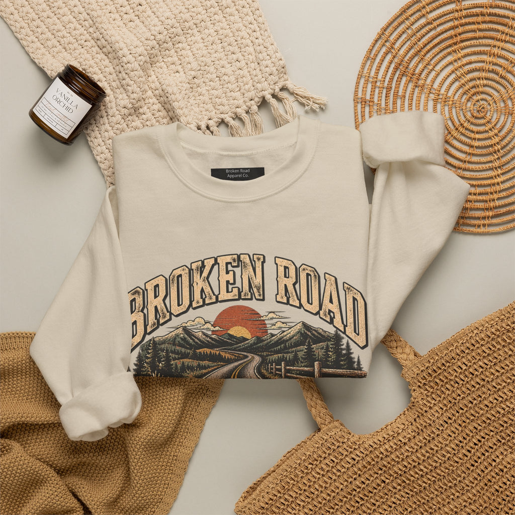 The Road Behind Made Me™ - Broken Road Gear | EMS Heavy Blend Crewneck Sweatshirt | Broken Road Apparel Co.