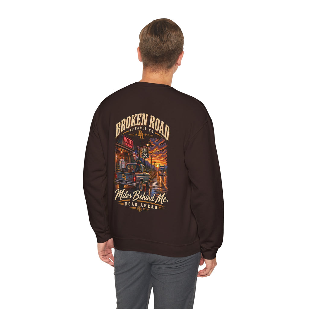 Miles Behind Me. Road Ahead™ | Heavy Blend Crewneck Sweatshirt | Broken Road Apparel Co.