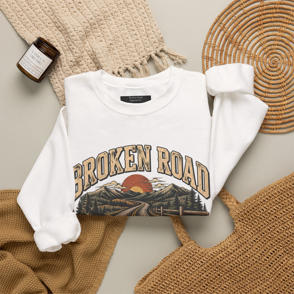 The Road Behind Made Me™ - Broken Road Gear | EMS Heavy Blend Crewneck Sweatshirt | Broken Road Apparel Co.