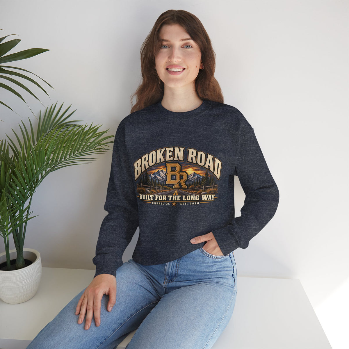 Built For The Long Way™ - Broken Road Gear | Heavy Blend Crewneck Sweatshirt | Broken Road Apparel Co.