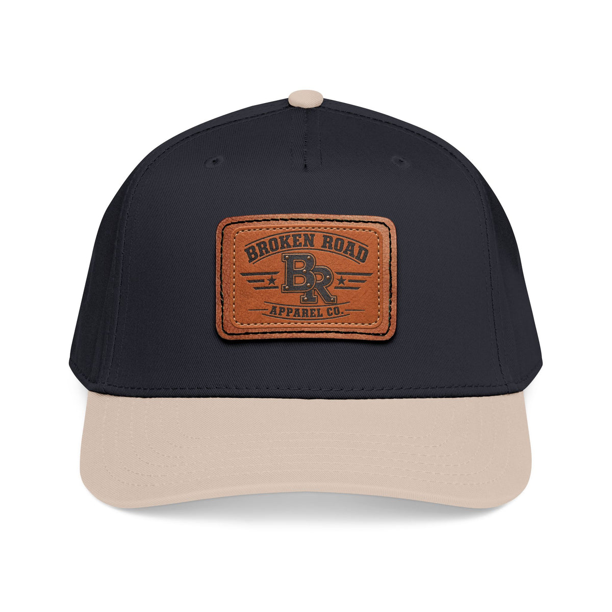 The Roadmark – Broken Road Leather Patch Trucker Hat / Mid Profile Baseball Cap with Leather Patch