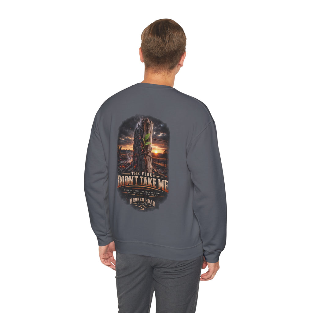 The Fire Didn't Take Me™ - The Narrow Road Collection | Heavy Blend Crewneck Sweatshirt | Broken Road Apparel Co.