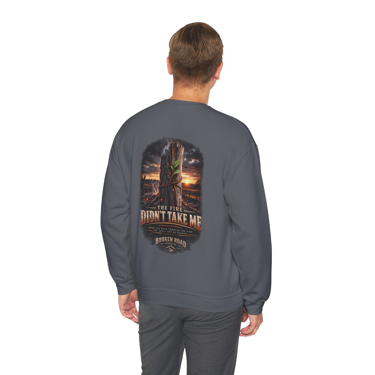 The Fire Didn't Take Me™ - The Narrow Road Collection | Heavy Blend Crewneck Sweatshirt | Broken Road Apparel Co.