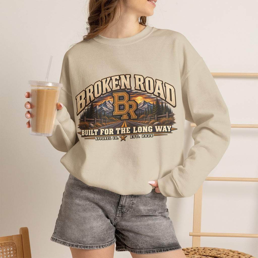 Built For The Long Way™ - Broken Road Gear | Heavy Blend Crewneck Sweatshirt | Broken Road Apparel Co.