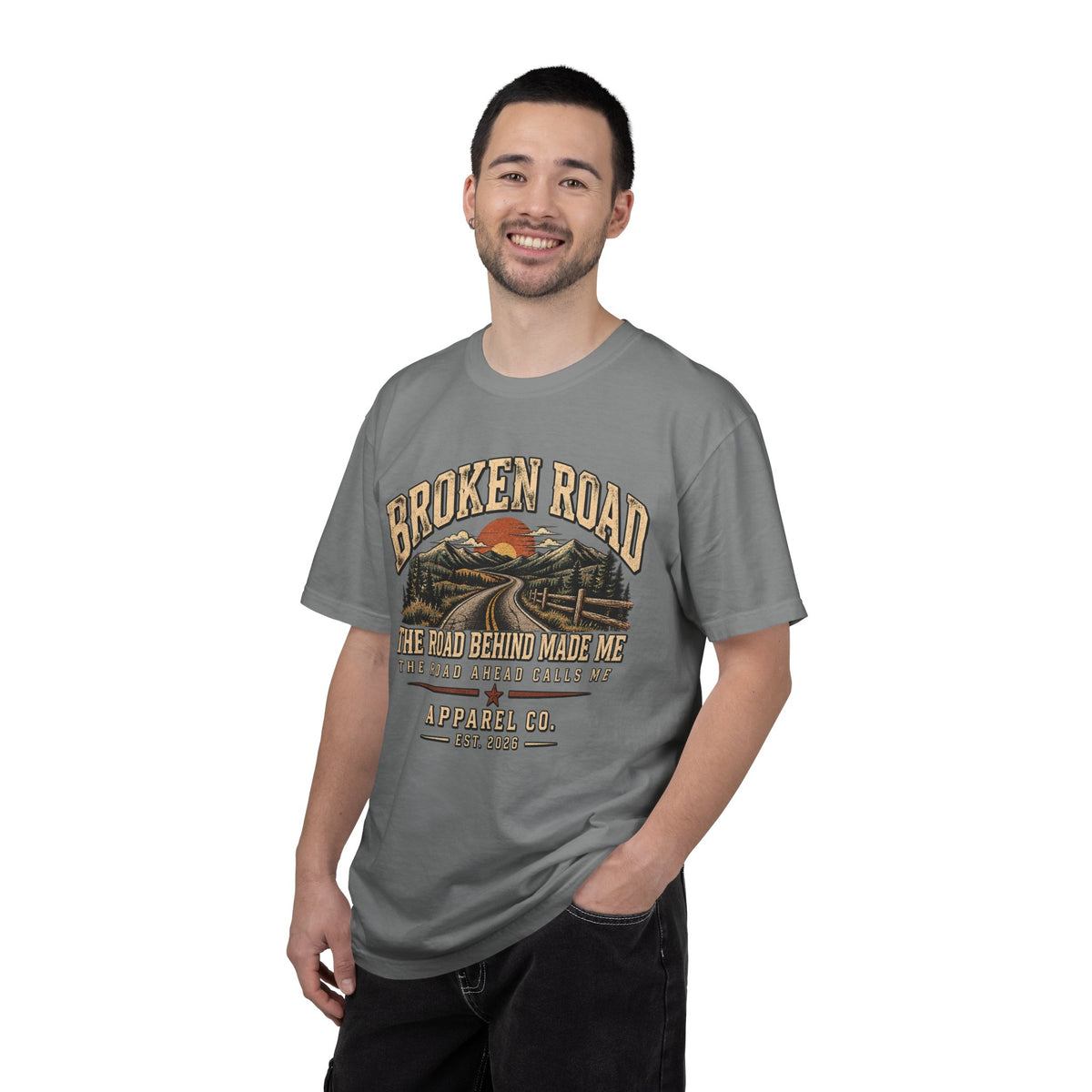 The Road Behind Made Me – Vintage Broken Road T-Shirt / Unisex Garment-Dyed T-shirt