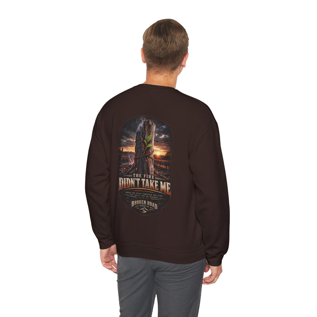 The Fire Didn't Take Me™ - The Narrow Road Collection | Heavy Blend Crewneck Sweatshirt | Broken Road Apparel Co.