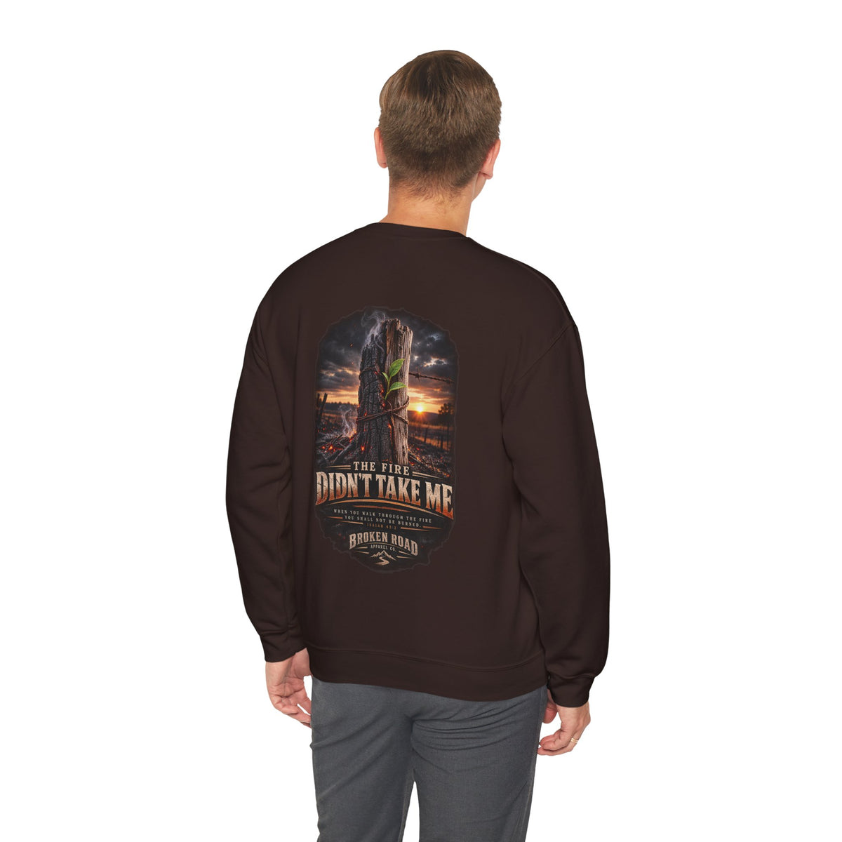 The Fire Didn't Take Me™ - The Narrow Road Collection | Heavy Blend Crewneck Sweatshirt | Broken Road Apparel Co.
