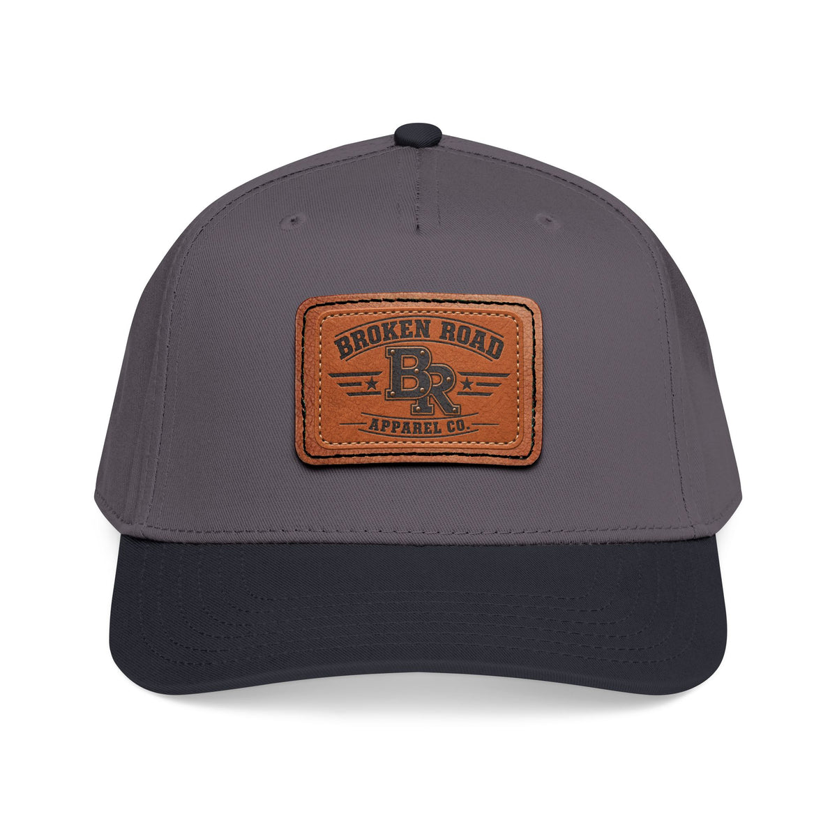 The Roadmark – Broken Road Leather Patch Trucker Hat / Mid Profile Baseball Cap with Leather Patch