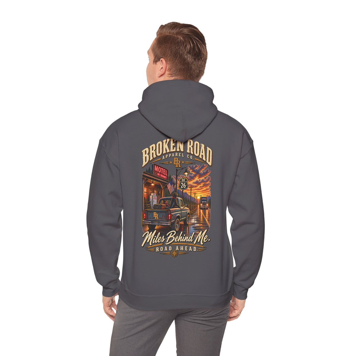 Miles Behind Me. Road Ahead.™ | Heavy Blend Hoodie | Broken Road Apparel Co.