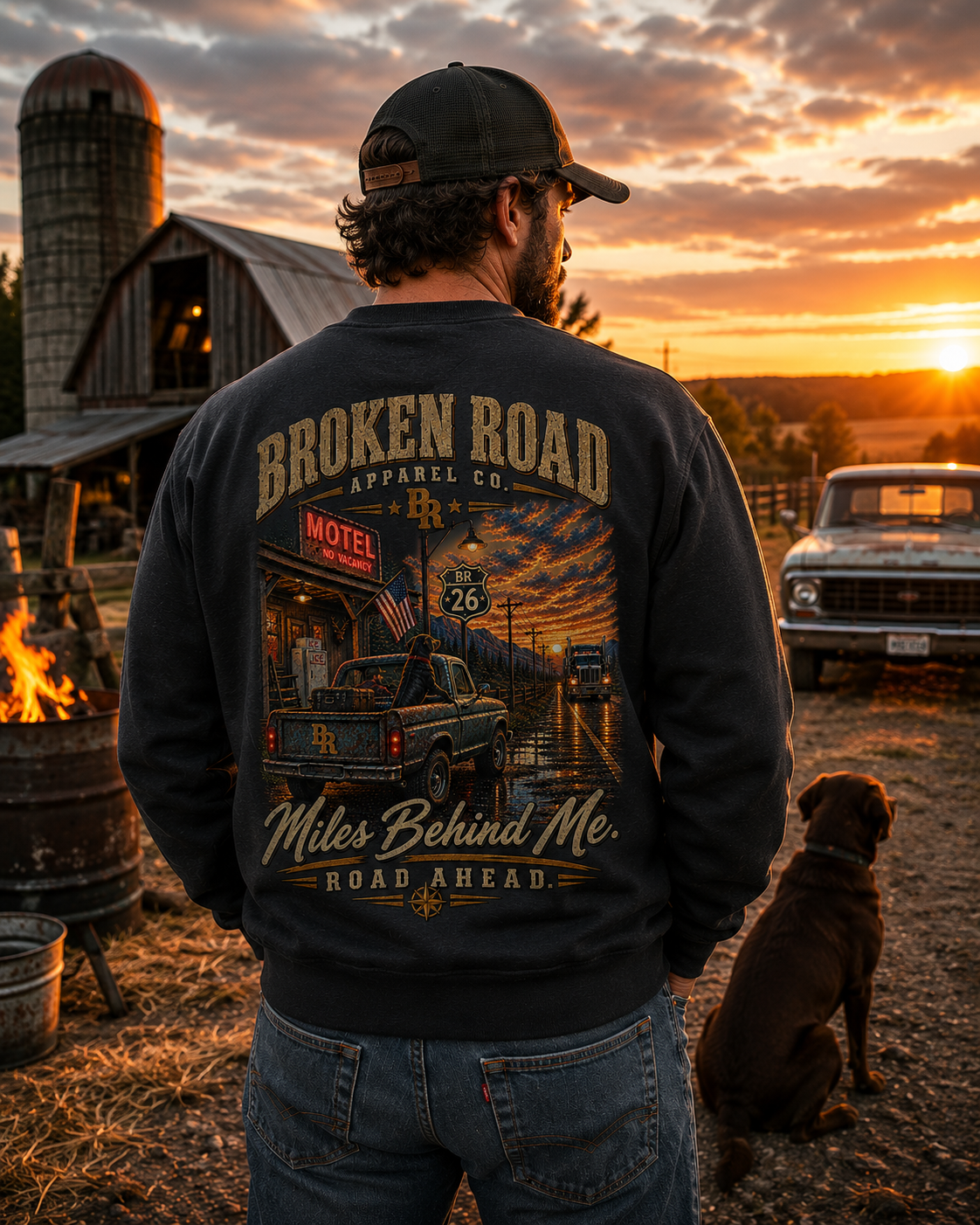 Miles Behind Me. Road Ahead™ | Heavy Blend Crewneck Sweatshirt | Broken Road Apparel Co.