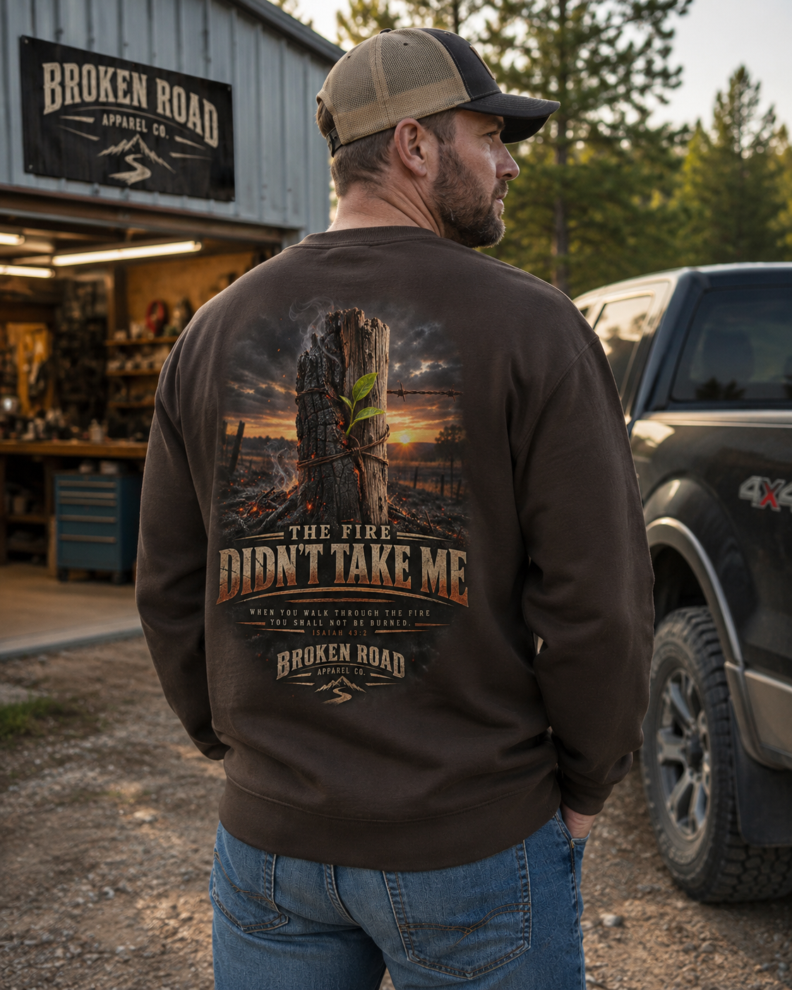 The Fire Didn't Take Me™ - The Narrow Road Collection | Heavy Blend Crewneck Sweatshirt | Broken Road Apparel Co.
