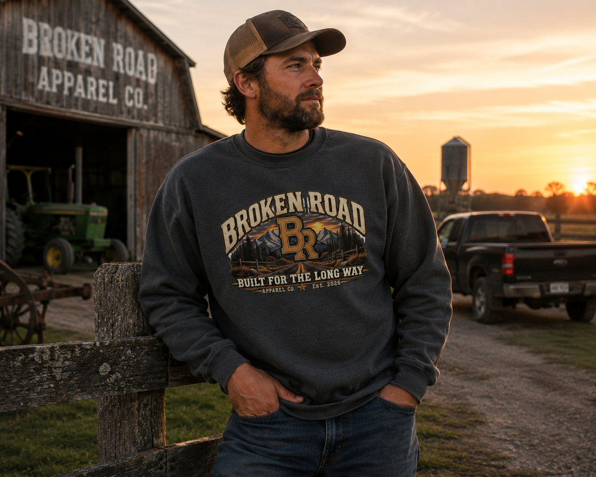 Built For The Long Way™ - Broken Road Gear | Heavy Blend Crewneck Sweatshirt | Broken Road Apparel Co.