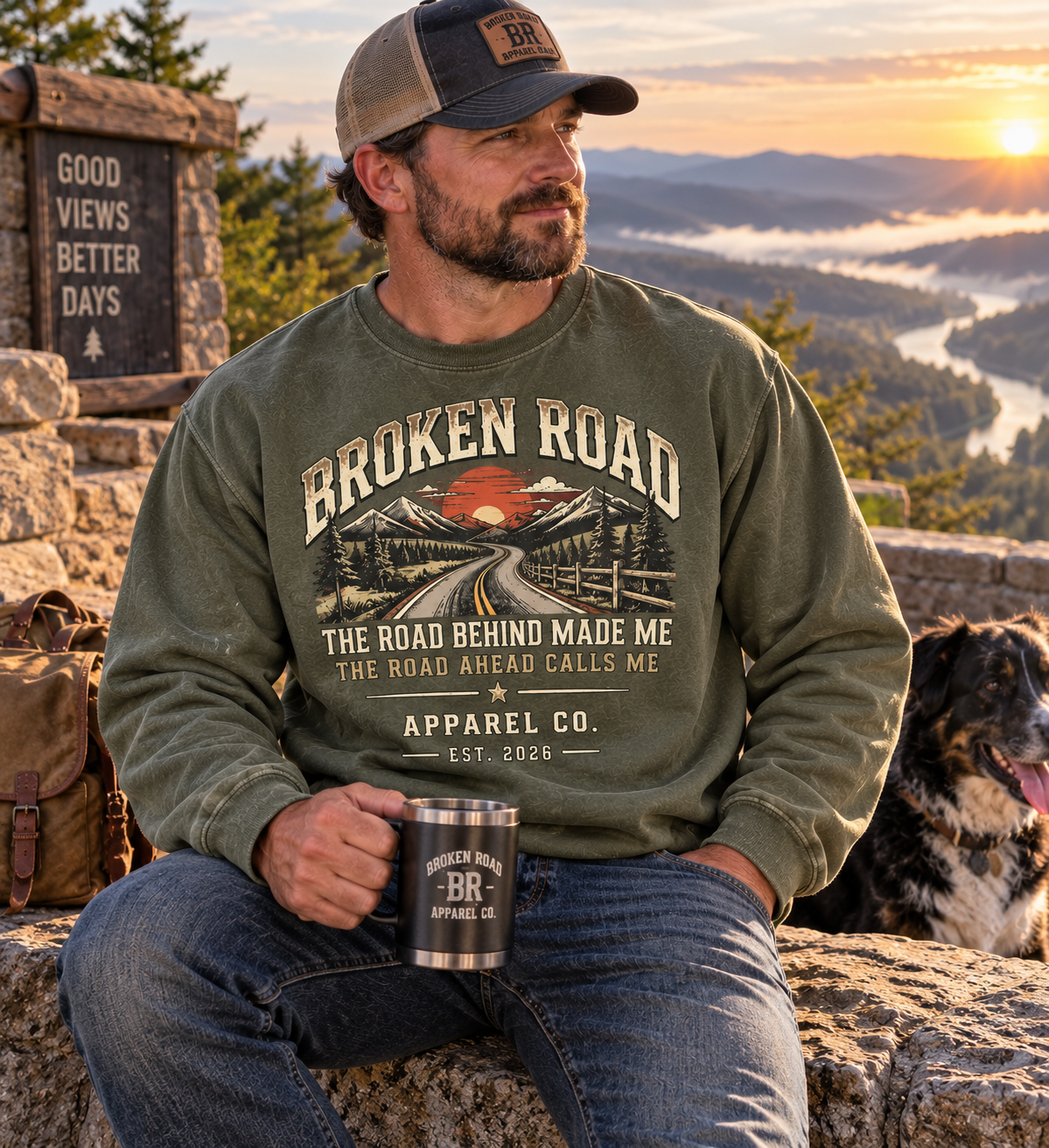 The Road Behind Made Me™ - Broken Road Gear | EMS Heavy Blend Crewneck Sweatshirt | Broken Road Apparel Co.