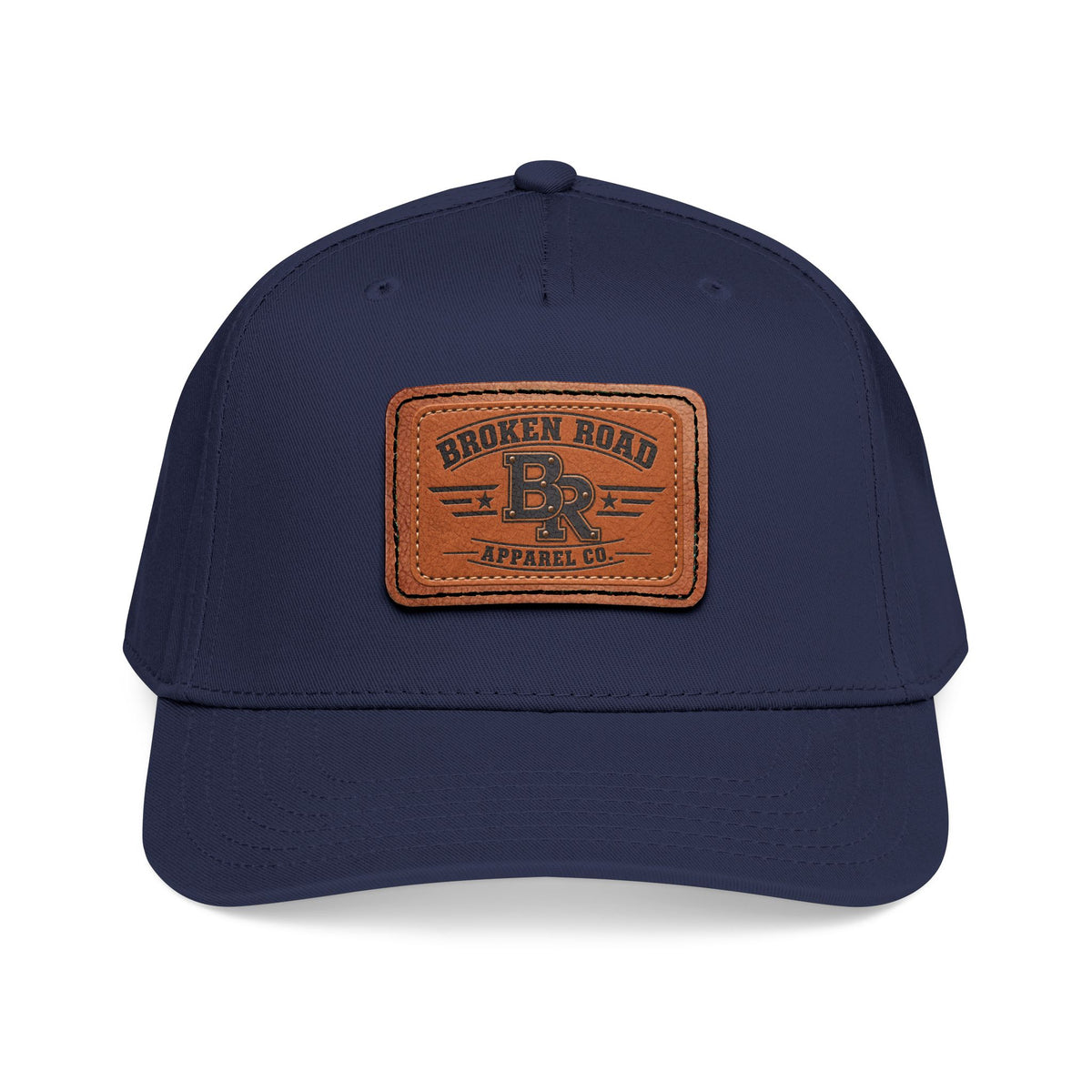 The Roadmark – Broken Road Leather Patch Trucker Hat / Mid Profile Baseball Cap with Leather Patch