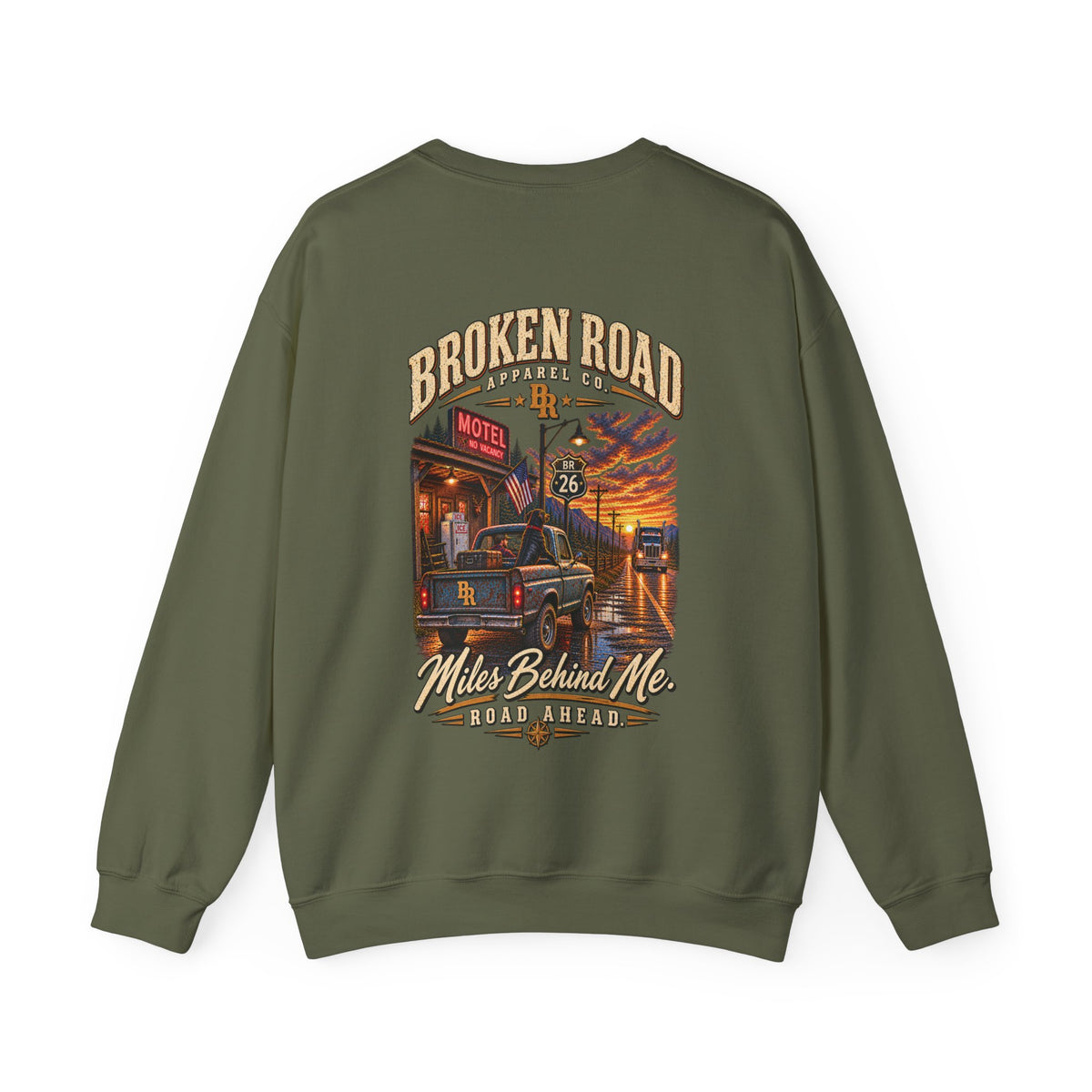 Miles Behind Me. Road Ahead™ | Heavy Blend Crewneck Sweatshirt | Broken Road Apparel Co.