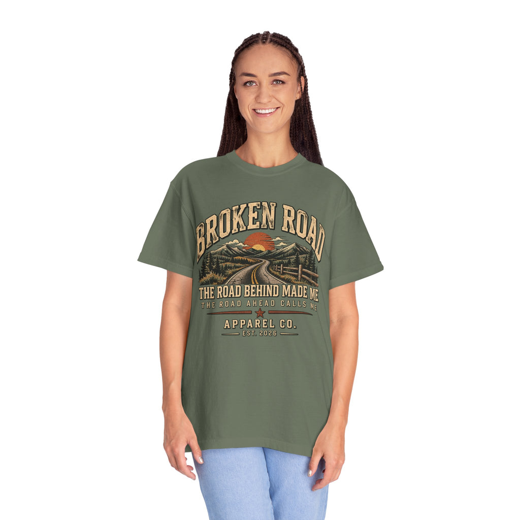 The Road Behind Made Me – Vintage Broken Road T-Shirt / Unisex Garment-Dyed T-shirt