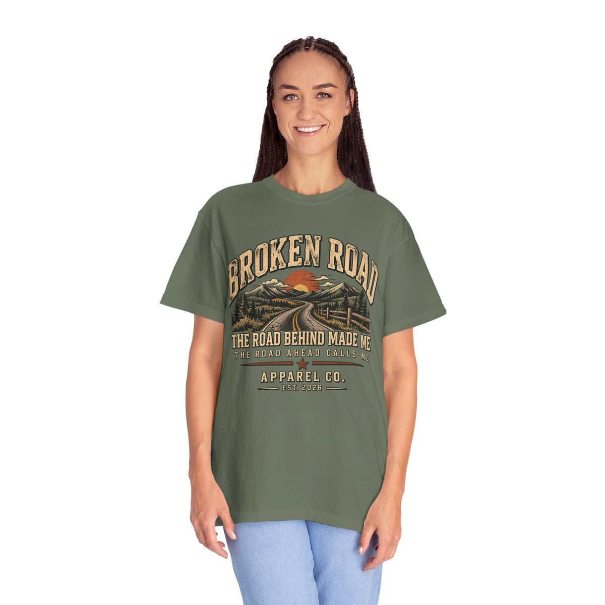The Road Behind Made Me – Vintage Broken Road T-Shirt / Unisex Garment-Dyed T-shirt