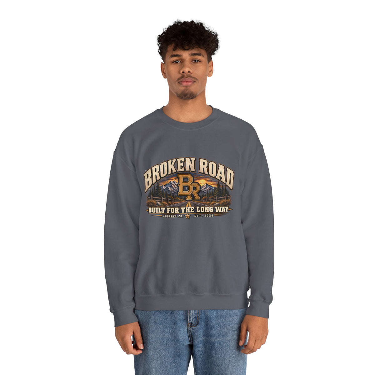 Built For The Long Way™ - Broken Road Gear | Heavy Blend Crewneck Sweatshirt | Broken Road Apparel Co.