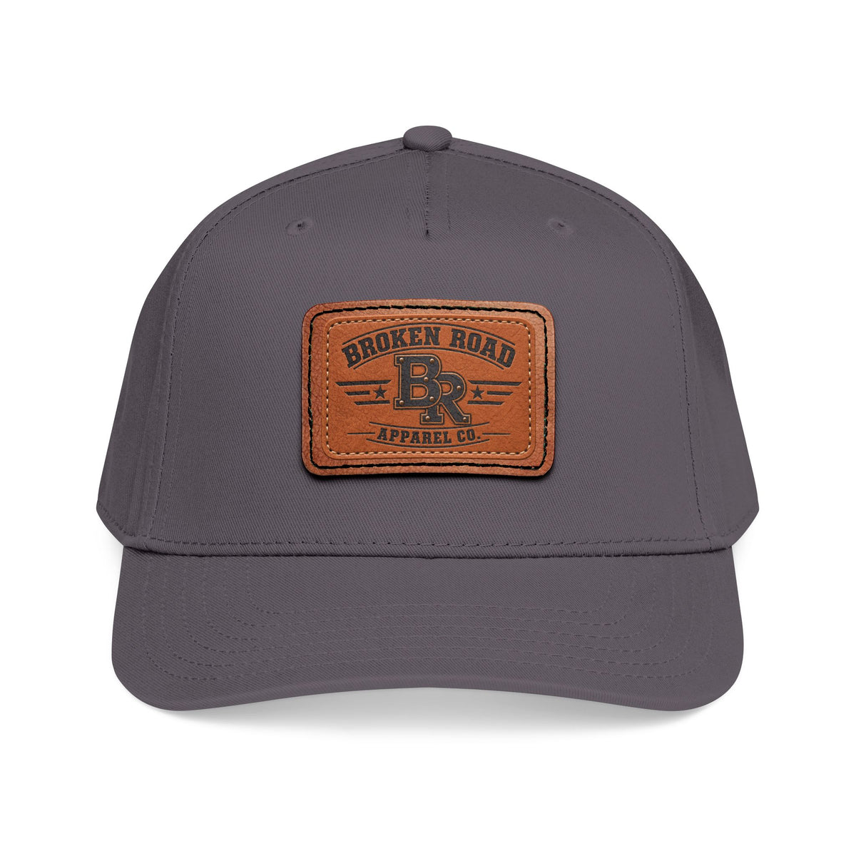 The Roadmark – Broken Road Leather Patch Trucker Hat / Mid Profile Baseball Cap with Leather Patch