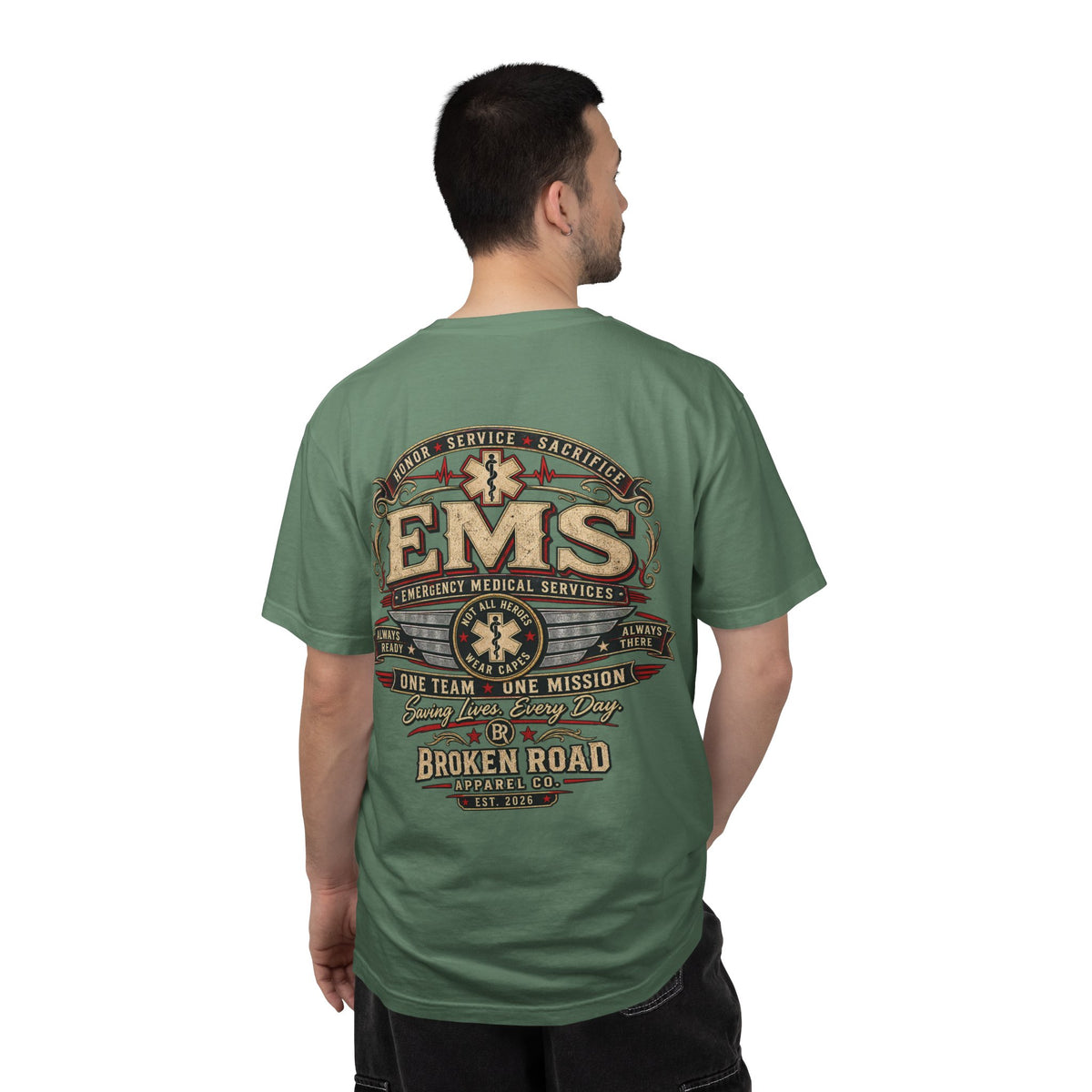 Honor • Service • Sacrifice – EMS T-Shirt™  | Premium Garment-Dyed T-Shirt | Broken Road Apparel Co.