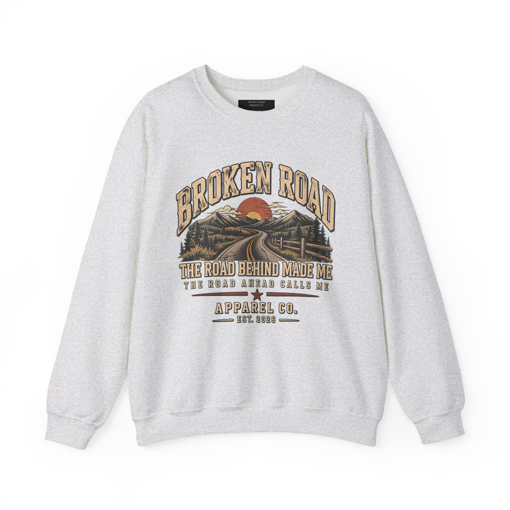 The Road Behind Made Me™ - Broken Road Gear | EMS Heavy Blend Crewneck Sweatshirt | Broken Road Apparel Co.
