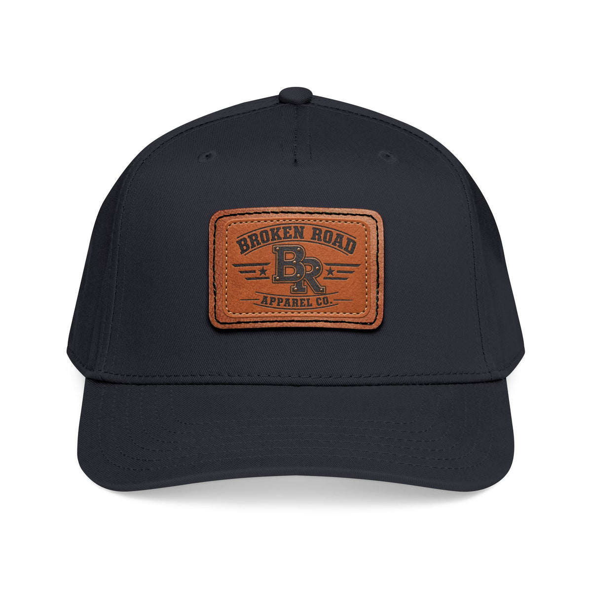 The Roadmark – Broken Road Leather Patch Trucker Hat / Mid Profile Baseball Cap with Leather Patch