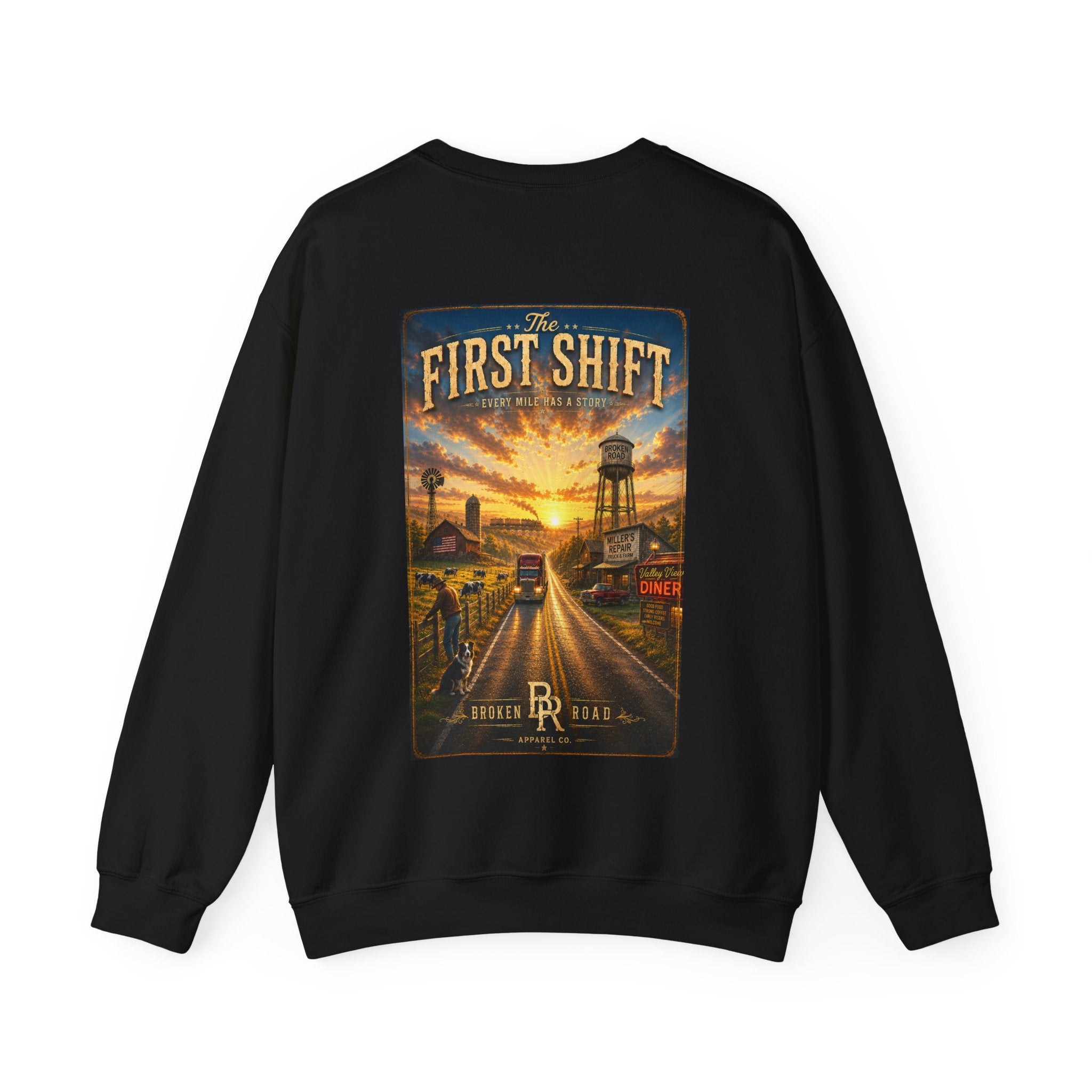 The First Shift™ | Heavy Blend Crewneck Sweatshirt | Broken Road Apparel Co.