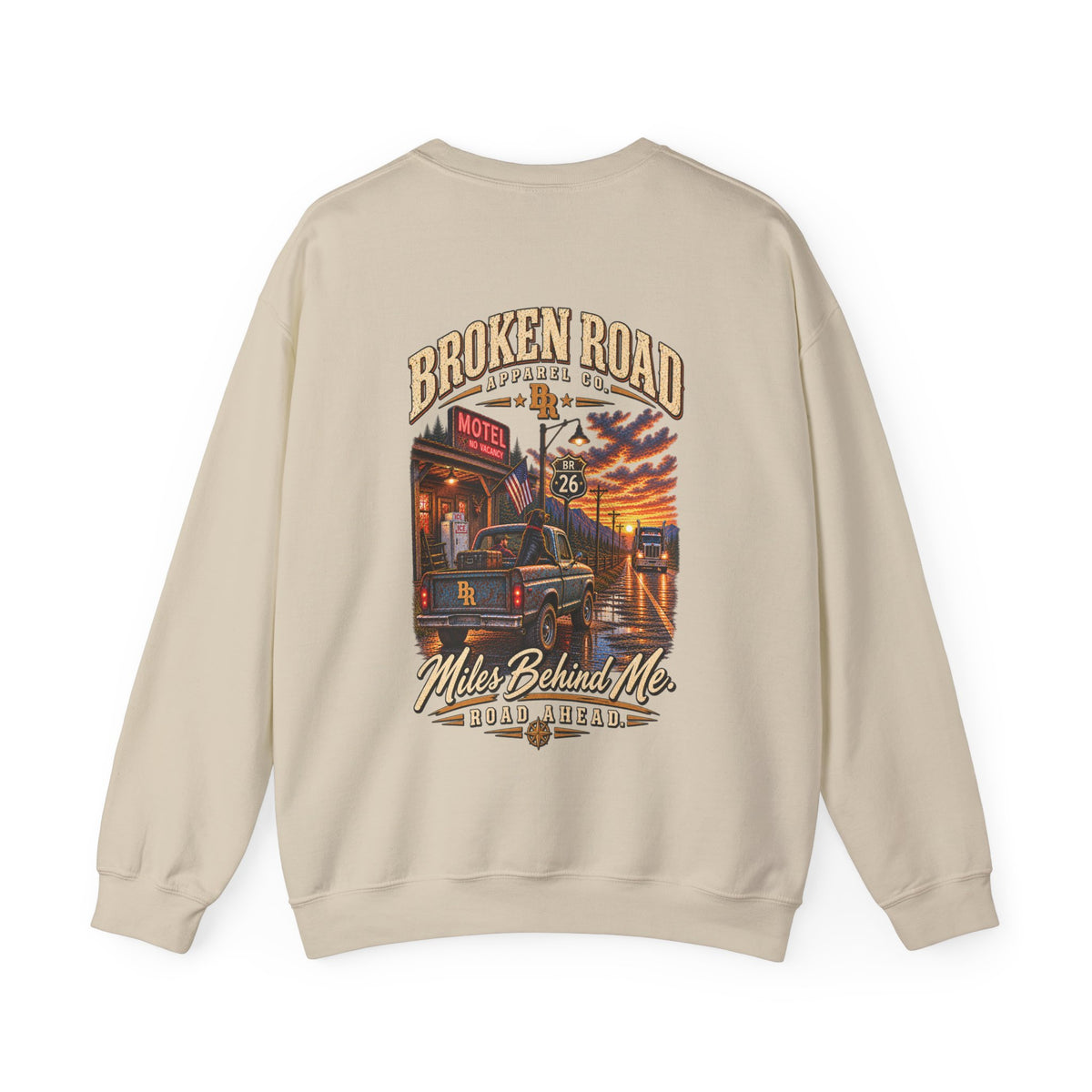 Miles Behind Me. Road Ahead™ | Heavy Blend Crewneck Sweatshirt | Broken Road Apparel Co.