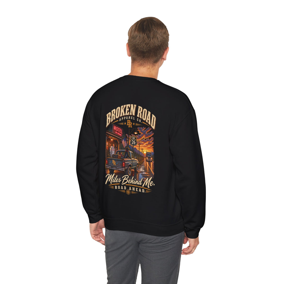 Miles Behind Me. Road Ahead™ | Heavy Blend Crewneck Sweatshirt | Broken Road Apparel Co.