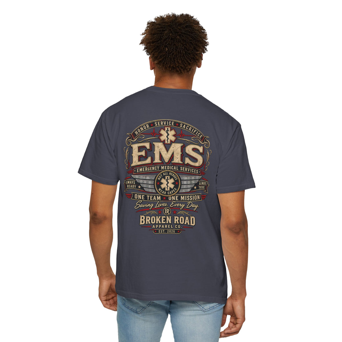 Honor • Service • Sacrifice – EMS T-Shirt™  | Premium Garment-Dyed T-Shirt | Broken Road Apparel Co.