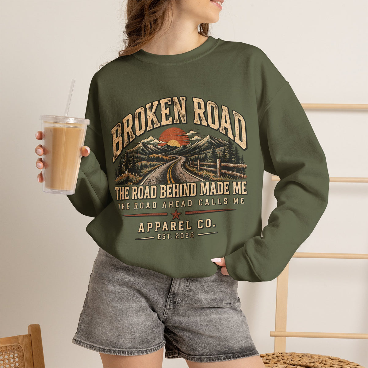 The Road Behind Made Me™ - Broken Road Gear | EMS Heavy Blend Crewneck Sweatshirt | Broken Road Apparel Co.